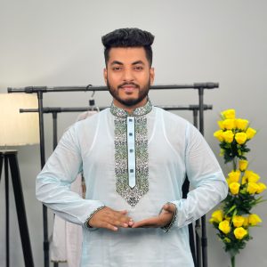 প্রিমিয়াম মাঙ্গলাম ধুতি কটন এমব্রয়ডারি পাঞ্জাবি (CODE: 402)